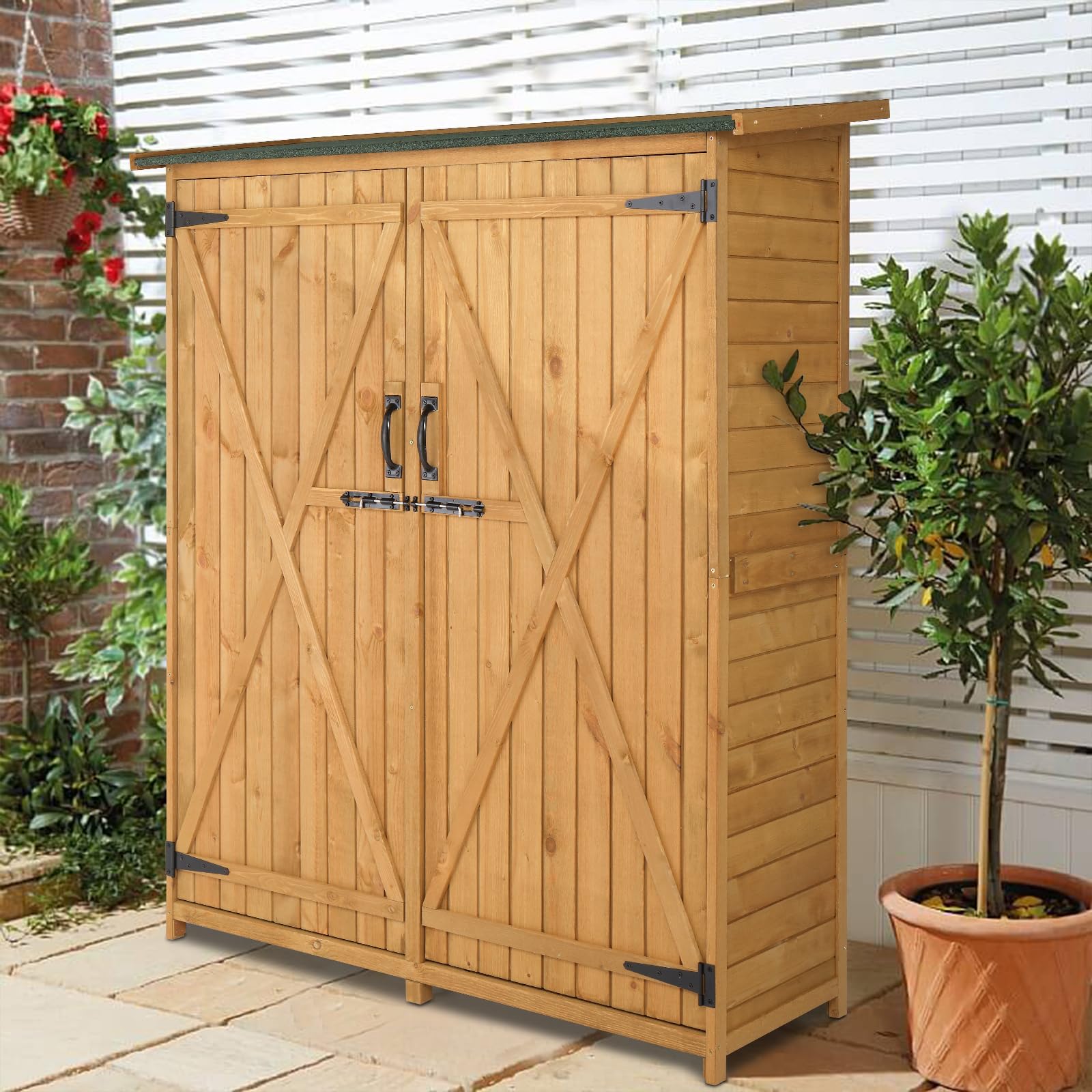 VINGLI Outdoor Wood Storage Shed with Lockable Design, Extra Large Capacity Outside Cabinet Tool Shed with Shelves, Garden Sheds & Outdoor Storage Made with Waterproof roof for Garden, Yard,  - WoodArtSupply