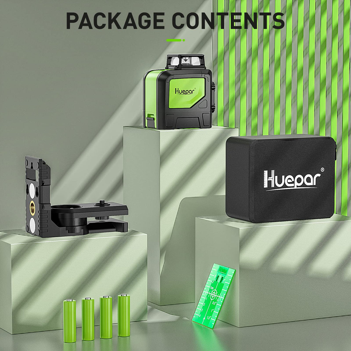 Huepar 901CG Self-Leveling Laser Level, 360 Green Beam Cross Line Laser Tool, Alignment 360-Degree Horizontal Line with Pulse Mode, Magnetic Pivoting Base Included Huepar