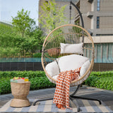Patiorama Indoor Outdoor Egg Swing Chair with Stand, Oversized Cocoon-Shaped Rope Woven Hanging Chair, Cushion,Safety Strap,Patio Wicker Foldable Hammock Chair for Porch,Garden,Bedroom (Creamy White) Patiorama