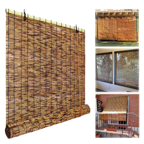 VELLOW Patio Shades Roll Up Outdoor, Bamboo Blinds for Window, Reed Roller Blinds, Cordless Blackout Bamboo Shade, Privacy Curtain, 24″ 30″ 34″ 36″ 39″ 43″ 48″ 55″ 70″ Width, UV Resistant/Waterproof VELLOW