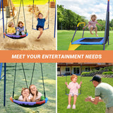 Lunafun Swing Set for Backyard with Trampoline 440lbs Swing Set with Heavy-Duty Metal A-Frame Outdoor Swing Set with 1 Saucer Swing Seat 1 Swings Seat & 1 Trampoline Lunafun