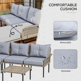 Outsunny 5 Piece Patio Furniture Set, Outdoor Conversation Set with L-Shaped Sofa, Cushions, for Backyard, Lawn and Pool, Light Gray Outsunny