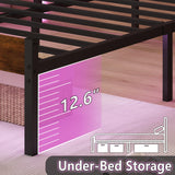 Chuangshuo Guard Full Size Bed Frame with Headboard,Heavy Duty LED Bed Frame with USB Charging Station,Mattress Foundation-Under Bed Storage, No Box Spring Needed, Noise Free,Brown Chuangshuo Guard