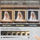 Makeup Vanity Desk with Lights, 47.2" Farmhouse Vanity Table with Sliding Mirror & Charging Station, Large Makeup Desk with 5 Drawers & 2 Cabinets, Rustic Oak MSmask