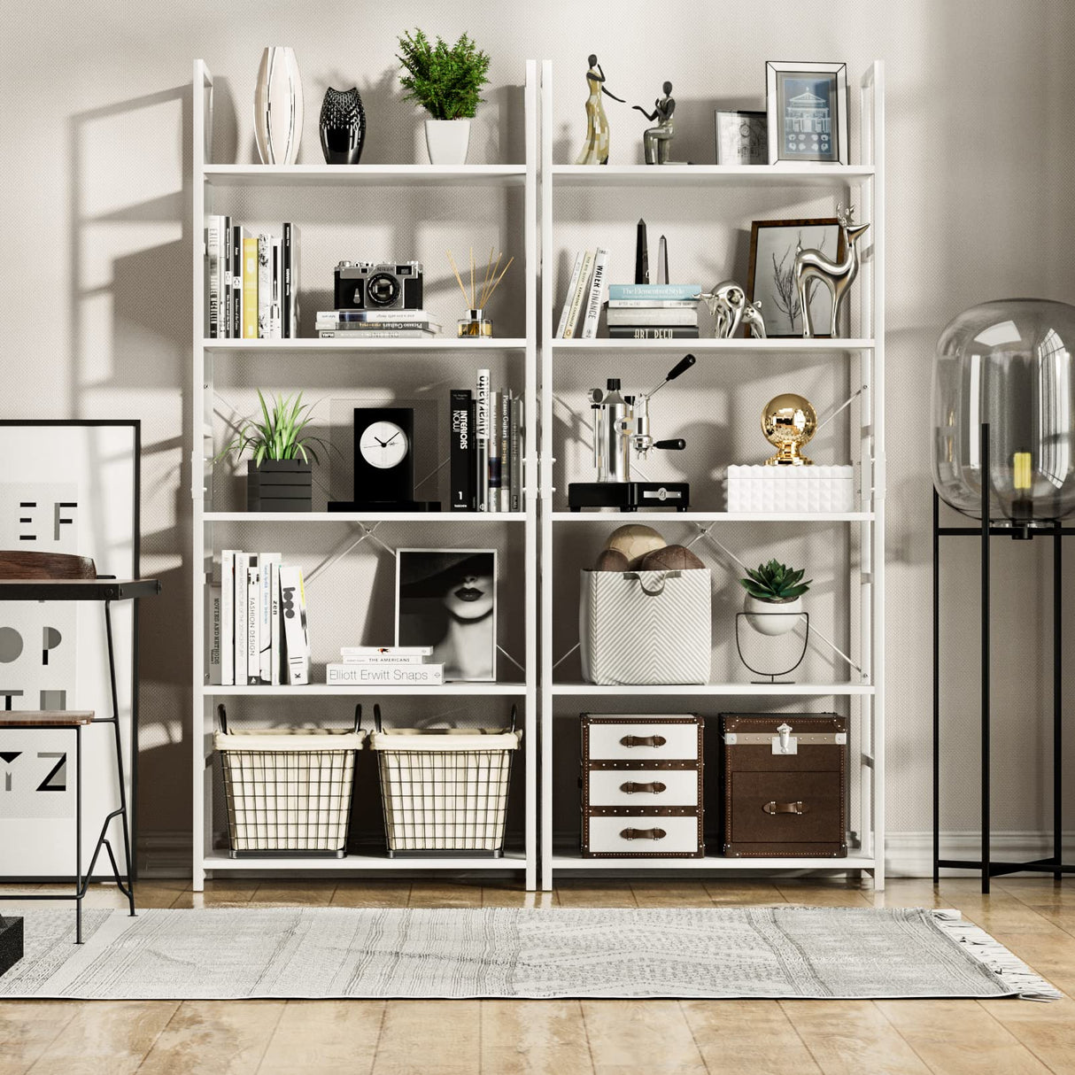 NUMENN 5 Tier Bookshelf, Tall Bookcase Shelf Storage Organizer, Modern Book Shelf for Bedroom, Living Room and Home Office, White NUMENN