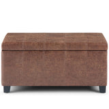 SIMPLIHOME Dover 36 inch Wide Contemporary Rectangle Storage Ottoman Bench in Distressed Umber Brown Vegan Faux Leather, Assembled, For the Living Room, Entryway and Family Room SIMPLIHOME