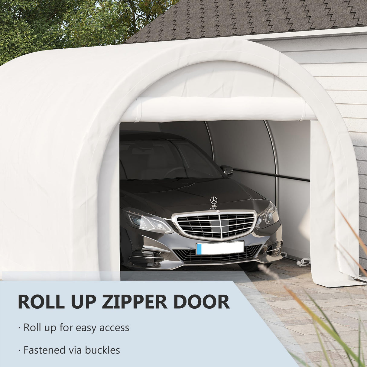 Outsunny 10' x 16' Carport, Heavy Duty Portable Garage Storage Tent with Large Zippered Door, Anti-UV PE Canopy Cover for Car, Truck, Boat, Motorcycle, Bike, Garden Tools, Outdoor Work, White Outsunny
