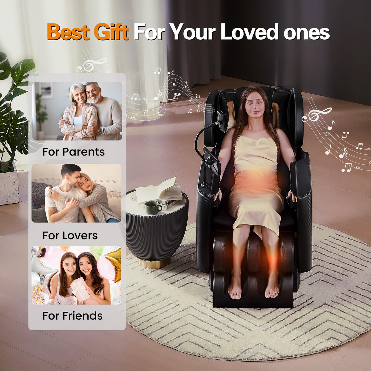 LetvbRFxy 2025 Massage Chair Full Body, Zero Gravity Shiatsu Massage Recliner Chair, 10 Fixed Rollers, Waist and Foot Heating, 6 Auto Mode, Touch Screen Controller, Gift for Family (Black) LetvbRFxy