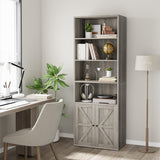 CABIHOME Farmhouse Bookcase with Doors 71.4in Tall Bookshelf 11.8in Depth Display Storage Shelves Industrial Bookcases Wooden 6 Shelf Bookshelves for Bedroom, Living Room, Home Office CABIHOME
