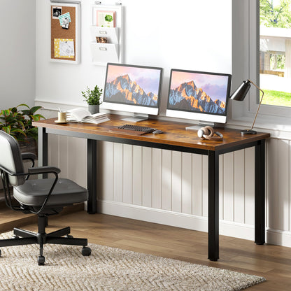 Need 55 Inch Large Computer Desk - Modern Simple Style Home Office Gaming Desk, Basic Writing Table for Study Student, Black Metal Frame, Rustic Brown