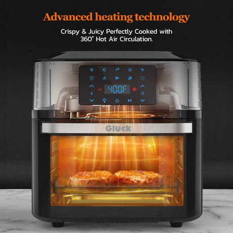 Air Fryer Oven Large 20 QT, 10-in-1 Airfryer Combo with Window for Family, Air Fryer Toaster Oven with Rottisserie Racks & Cookbook, ETL Certified Gluck
