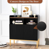 ARTPOWER Storage Cabinet with Fluted Doors and Shelves, Modern Rustic Industrial Sideboard Buffet Cabinet with Metal Legs, Accent Credenza Console for Kitchen Dining Room, Living Room, Entryway, Black ARTPOWER