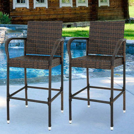 ZENY Set of 2 Wicker Barstool All Weather Dining Chairs Outdoor Patio Furniture Wicker Chairs Bar Stool with Armrest ZENY
