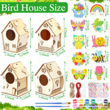 VioraWhite 14 Pcs Bird House Crafts Wooden Bird Houses to Paint DIY Birdhouse Kit Wood Building Projects Activities Arts and Crafts Kit Includes Paints Brushes Adults Build Craft VioraWhite