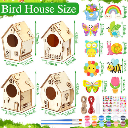 VioraWhite 14 Pcs Bird House Crafts Wooden Bird Houses to Paint DIY Birdhouse Kit Wood Building Projects Activities Arts and Crafts Kit Includes Paints Brushes Adults Build Craft