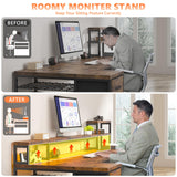 EnHomee 70.9" L Shaped Gaming Desk with Drawers Reversible L Shaped Computer Desk with Power Outlet & LED Lights Home Office Desk with Storage Shelves and Monitor Stand Corner Desk, Rustic Brown EnHomee