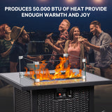 FHFO 5 Piece Outdoor Patio Furniture Set with 28”Gas Fire Pit Table & Ice Bucket Storage Box, Outdoor Wicker Rattan Patio Conversation Set for Outside, Poolside, Balcony, Porch, Yellow-Black FHFO