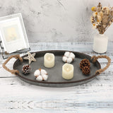 Hipiwe Galvanized Metal Iron Oval Tray with Rope Handle Farmhouse Serving Tray Rustic Industrial Decorative Centerpiece for Coffee Table Weddings and Parties Decor, Large Hipiwe