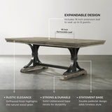 Roundhill Furniture Birmingham 8-Piece Dining Set: Extendable Table with 4 Side Chairs, 2 Armchairs, and a Nailhead Bench, Driftwood Finish Roundhill Furniture