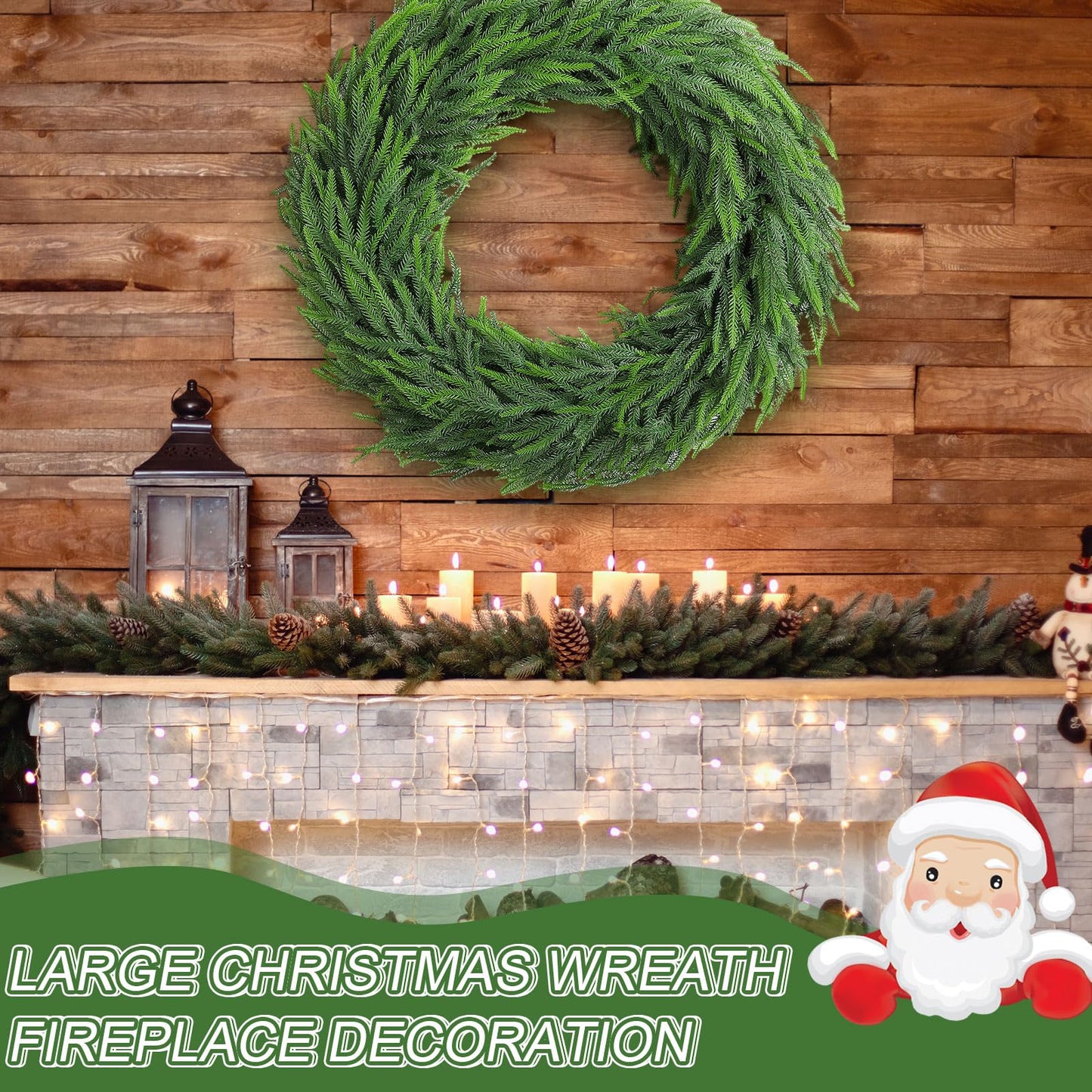 Wavwavw 36" Christmas Norfolk Pine Wreath Extra Large Norfolk Pine Wreath Christmas Wreaths for Front Door Pine Wreath Artificial Green Wreath for Christmas Winter Farmhouse Home Decor