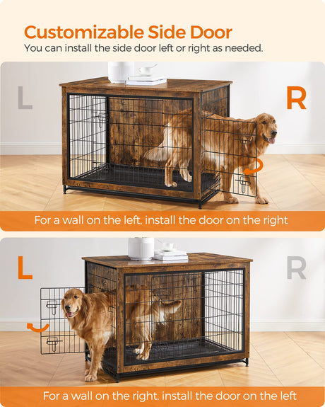 Feandrea Dog Crate Furniture, Side End Table, Modern Kennel for Dogs Indoor up to 80 lb, Heavy-Duty Dog Cage with Multi-Purpose Removable Tray, Double-Door Dog House, Rustic Brown UPFC004X01 Feandrea