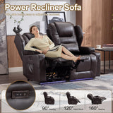 OQQOEE RV Reclining Loveseat, Power Recliner Sofa with Cup Holders & USB Ports, Theater Seating for Home Theater, Living Room, Small Spaces, Easy Assembly (Brown) OQQOEE
