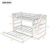 Merax Twin Over Twin Bunk Bed with Storage Stairs, Wood Bunk Bed Frames with Trundle, No Box Spring Needed, White Merax