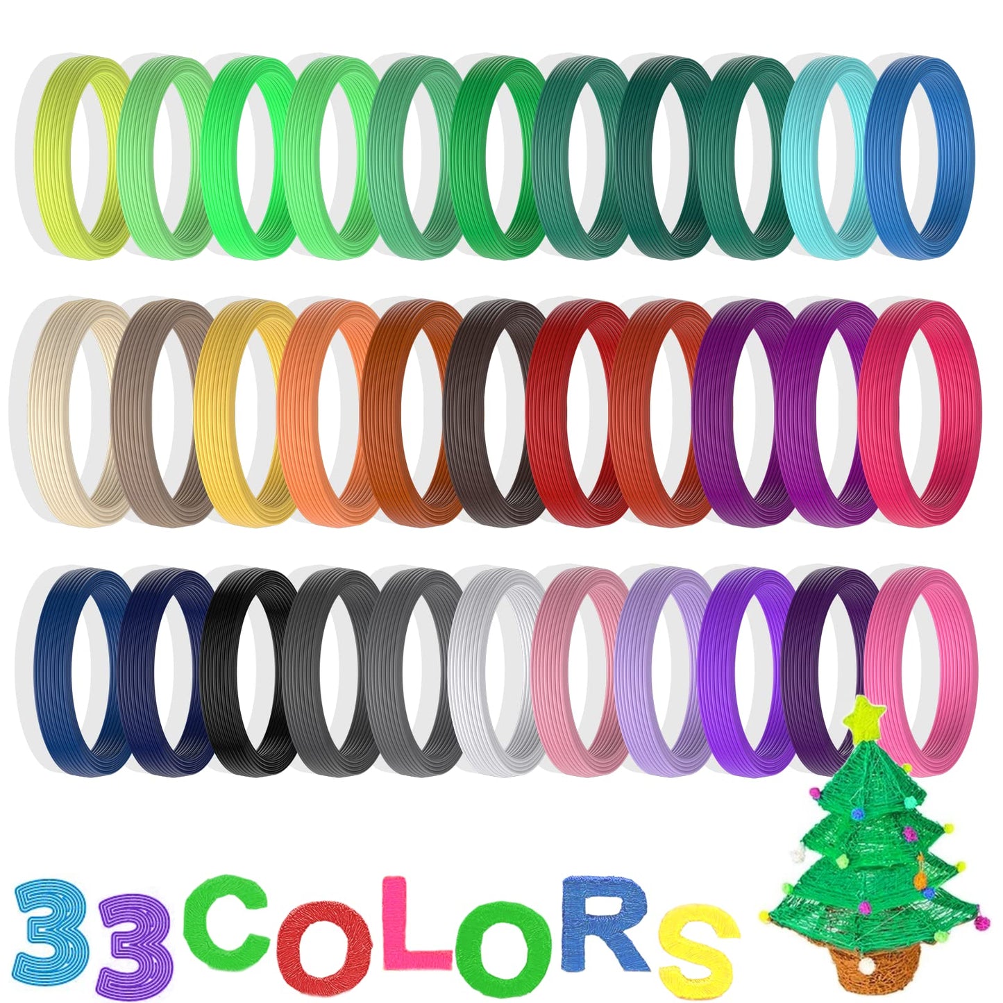 Aubeco 3D Pen PLA Filament, 33 Bright Colors, 1.75mm Filament for 3D Pen, Pla Filament Refills, 3D Replacement Pen Refills, Each Color 10feet, Total 330 Feet, 3 Glow in The Dark - WoodArtSupply