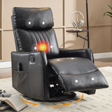 Manual Swivel Rocker Recliner Chair for Adults, Overstuffed Recliner Glider with Massage and Heat, Living Room Reclining Chair, PU Leather Black Luxlen