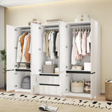 LABROSKIA Wardrobe Closet with 6 Doors: 75" White Armoire with 2 Drawers, Wooden Wardrobe for Hanging Clothes, Tall Storage Cabinet with Shelves and Hanging Rod LABROSKIA
