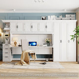 Merax Twin Size Murphy Bed with Desk, Multifunctional Wood Foldable Wall Bed with Wardrobe, Drawers and Cabinet, Space-Saving Hidden Bed for Guest Room Office, No Box Spring Needed, White Merax