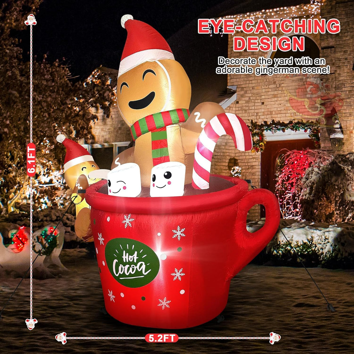 6 FT Christmas Inflatables Outdoor Decorations, Cute Gingerbread Man Christmas Inflatable, Inflatable Christmas Yard Decorations with Built-in LED Lights Annzoe