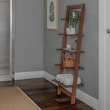 5-Tier Ladder Shelf - 50-Inch Narrow Leaning Bookshelf - Wooden Bookcase for Living Room, Bathroom, Kitchen, Office, or Bedroom Furniture by Lavish Home (Walnut) Lavish Home