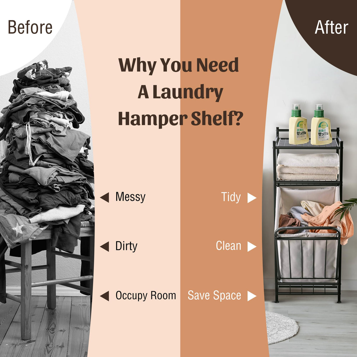 PLKOW Tilt Out Laundry Hamper with Shelf, Laundry Basket Laundry Hamper Cabinet with Removable Liner Bag, 65 Liter, 15.8L x 15.8W x 40H Inch PLKOW