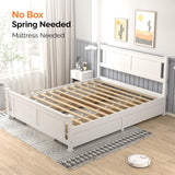 VINGLI Queen White Wood Bed Frame with Storage Drawers and Headboard VINGLI