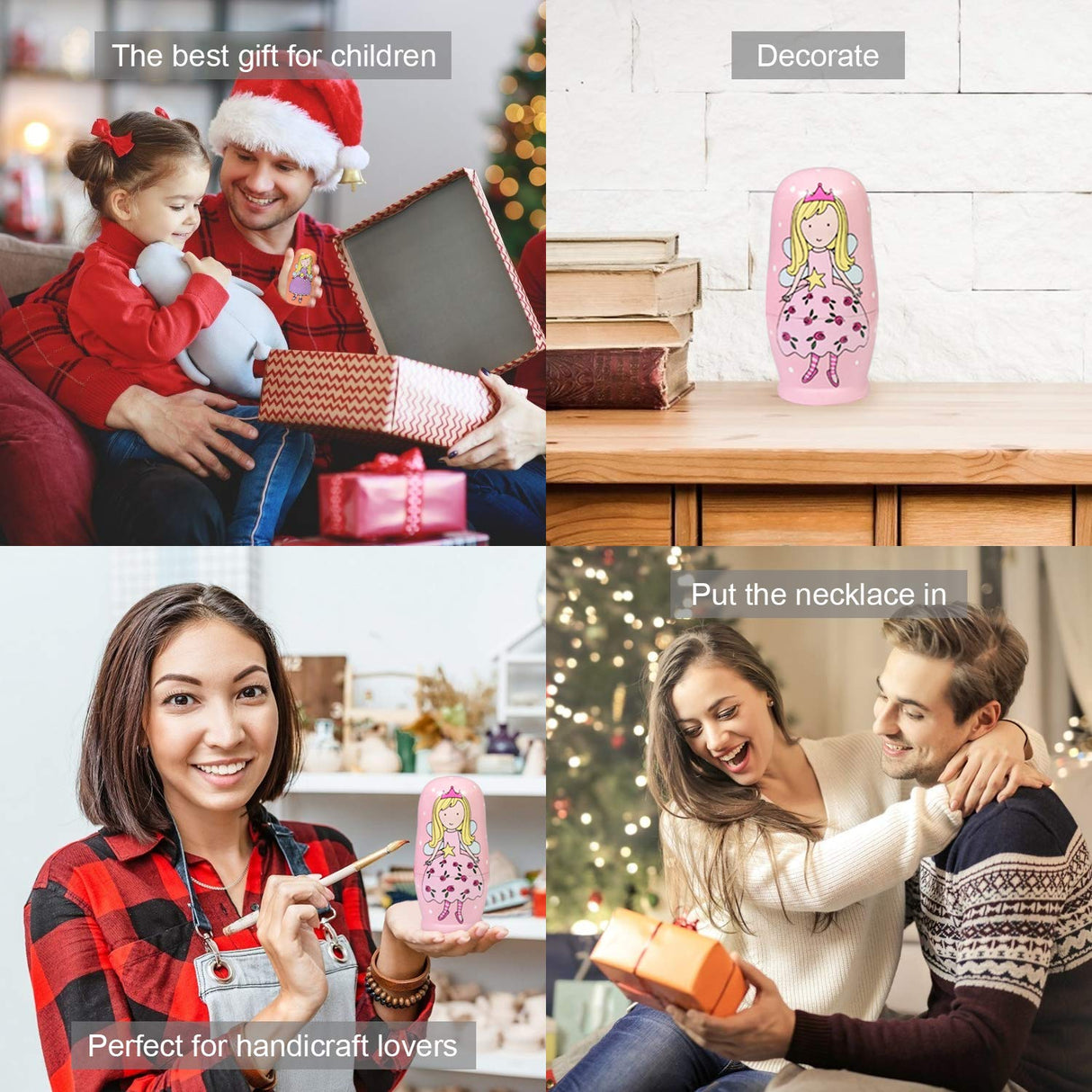 HYCLES Nesting Dolls Russian Matryoshka Wood Stacking Nested Set for Kids Handmade Toys for Children Kids Christmas Birthday Decoration Halloween Wishing Gift HYCLES