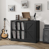 Record Player Stand with Vinyl Storage, Farmhouse Turntable Cabinet with Door, Vinyl Display Holder Shelves up to 750 Albums, Wooden Storage for Living Room, Black SLEKVERSA