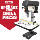 Fulton Deluxe 1 3/8 inch Thick Drill Press Table with Precision Tilt Capable Adjustable Fence System | 2 PVC Tipped Aluminum Hold Downs | Aluminum Flip Stop and Mounting Hardware Fulton