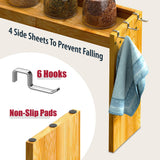 IIIOIIIA Bamboo Over the Stove Spice Shelf for Kitchen, 31.5" Spice Rack Organizer Shelf with 6 hooks, 11.4" Height Extra Storage Countertop, Easy to Assemble IIIOIIIA