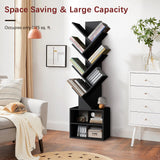 Azaeahom 6 Tier Tree Bookshelf, Wood Bookcase with Storage Cabinet, Modern Tall Narrow Bookshelves Organizer, Floor Standing Book Shelf for Bedroom/Living Room/Home Office/Corner (Black, 6 Tier) Azaeahom