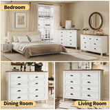 SINROM White Dresser for Bedroom, Farmhouse 8 Drawer Dresser, Wide Chest of Drawers with Metal Handles, Modern Wood Double Chest for Bedroom, Living Room, Hallway SINROM