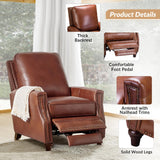 HULALA HOME Genuine Leather Manual Recliner Chair,Classic Push Back Reclining Armchair Sofa with Thick Seat, Adjustable Backrest & Nailhead Trim for Living Room Home Theater (Brown) HULALA HOME