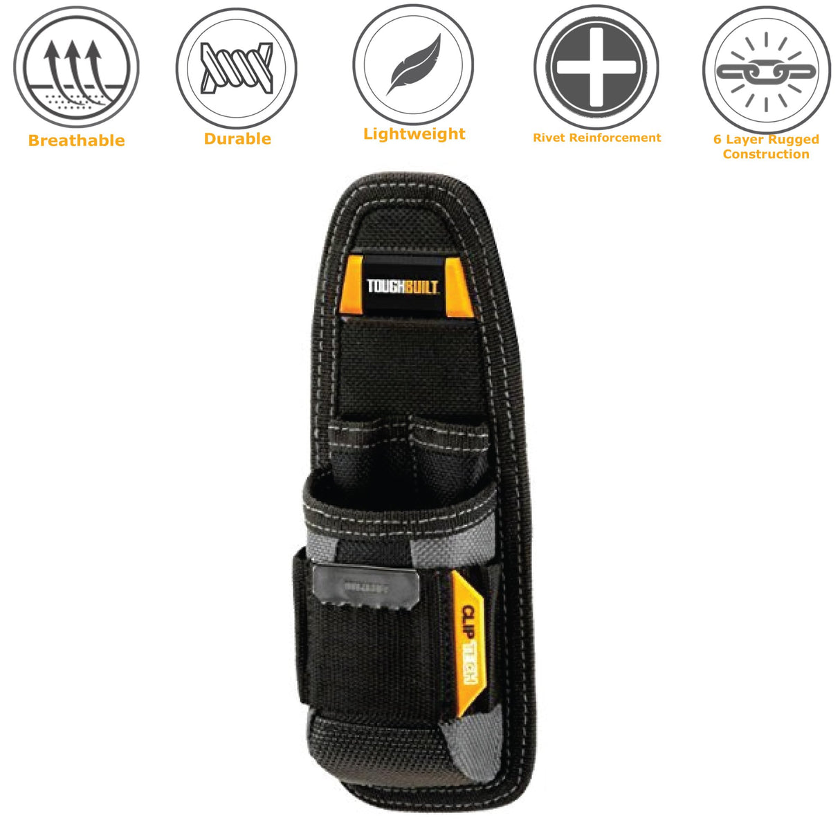 ToughBuilt - Utility Pouch 6 Pockets and Loops, Steel Belt Clip, Tape Measure Clip, Heavy-Duty Construction, Plastic-Lined Utility Knife Pocket, Tool Storage/Organizer Box - (TB-30) ToughBuilt