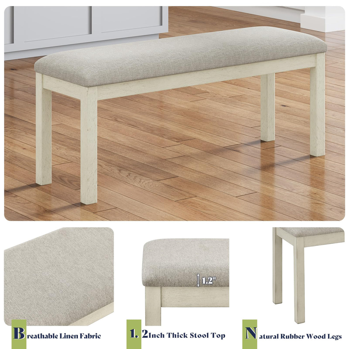 AMERLIFE 6-Piece Farmhouse Dining Table Set, 71” Solid Wood Table, 4 Upholstered Chairs and Bench, Rustic White and Walnut Finish, Seating for 6, for Kitchen or Dining Room AMERLIFE