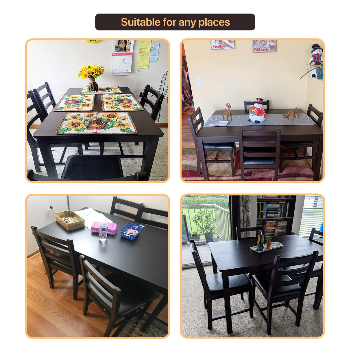 Kitchen Table and Chairs for 4, 5 Piece Wooden Dining Table Set with 4 Chairs for Small Space, Modern Square Counter Height Dining Room Table for Kitchen, Restaurant, Dark Brown Dkeli