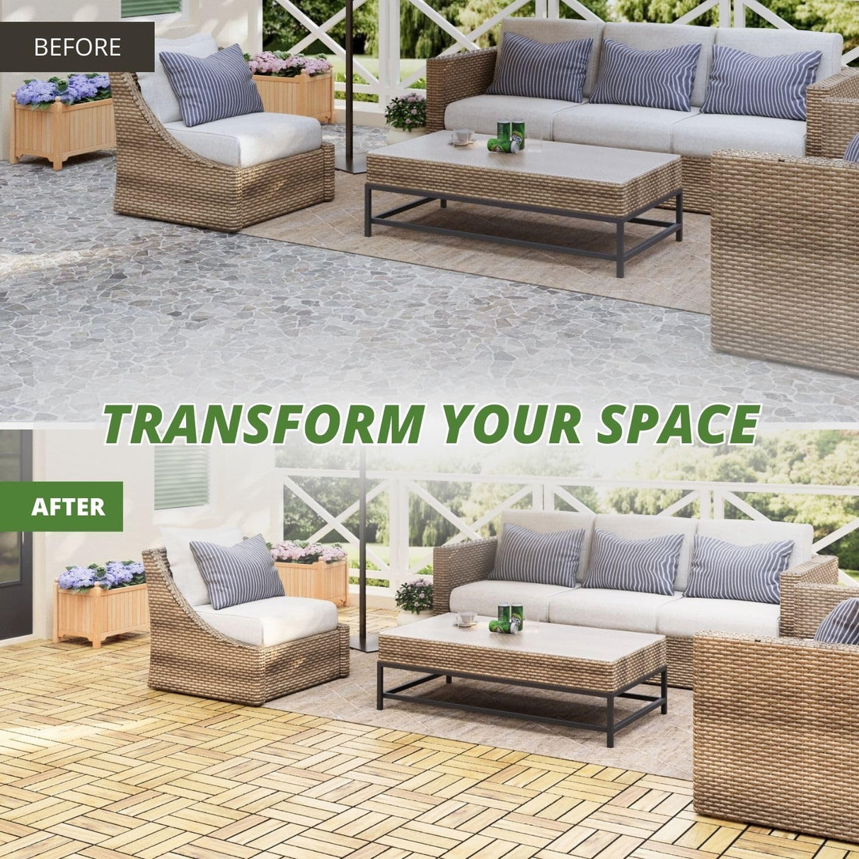 BEEFURNI Acacia Interlocking Deck Tiles (12"x 12" 10 PCS), Wood Deck Tiles Interlocking Outdoor All Weather, Patio Flooring for Indoor Outdoor use, 1-Year Manufacturer Warranty (Natural Wood) BEEFURNI