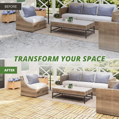 BEEFURNI Acacia Interlocking Deck Tiles (12"x 12" 10 PCS), Wood Deck Tiles Interlocking Outdoor All Weather, Patio Flooring for Indoor Outdoor use, 1-Year Manufacturer Warranty (Natural Wood) BEEFURNI