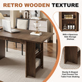 GarveeHome 63 Inch Farmhouse Dining Table with 4 Storage Shelves, Seats 4-6, Rustic Wooden Rectangle Kitchen Table for Dining Room, Living Room, Eazy Assembly, Walnut GarveeHome