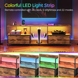 MAHANCRIS LED TV Stand with Charging Station and 2 Fabric Drawers, Entertainment Center for TVs up to 80", TV Console Table with Open Storage Shelf, for Living Room, Rustic Brown TVHR136E01 MAHANCRIS