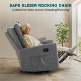 SMUG Swivel Rocking Recliner Chair with Extra Large Footrest High Back, Upholstered Glider Nursery Chair for Living Room, Bedroom & Nursery, Comfortable Deep Seat for Relaxation, Grey SMUG